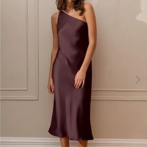 Jenny Yoo One Shoulder Abby Midi Dress- Mahogany, Size 12